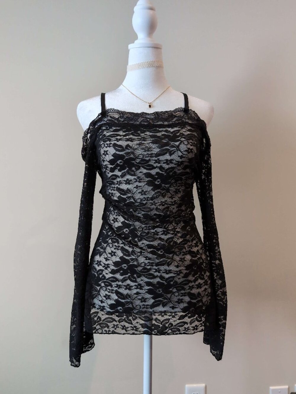 Coquette Black Sheer Floral Lace Layering Top Whimsigoth Goth